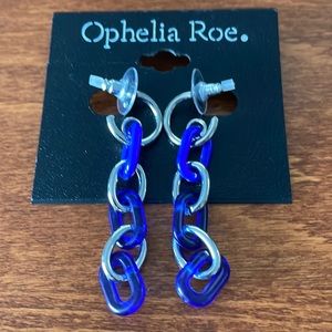 Ophelia Roe silver tone pierced earrings with royal blue accents